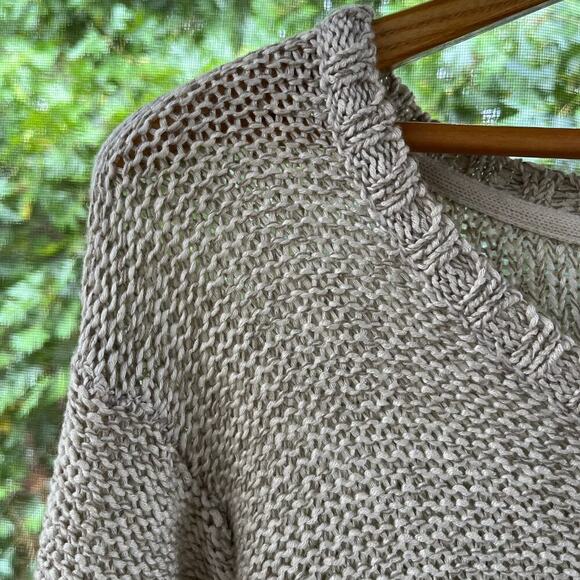 Quinn Oatmeal Colored Open Knit Sweater With Zipper Accents Size S - Picture 6 of 9